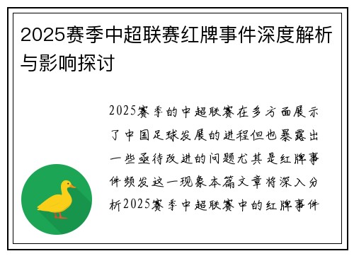 2025赛季中超联赛红牌事件深度解析与影响探讨