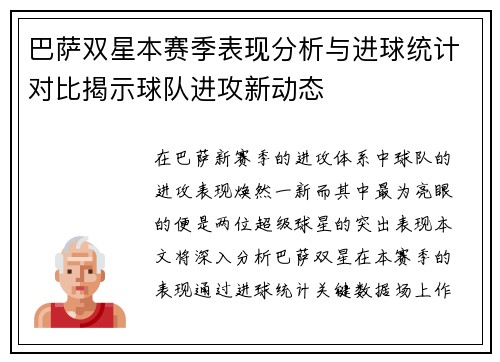 巴萨双星本赛季表现分析与进球统计对比揭示球队进攻新动态